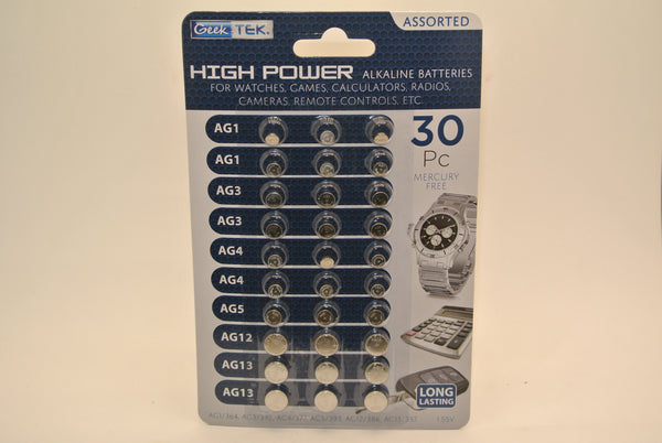 30PC Assorted Alkaline Button Cell Batteries